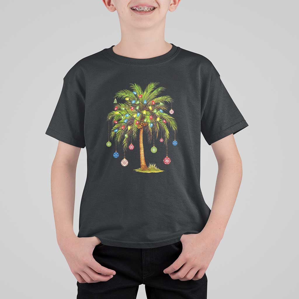 Christmas Palm Tree T Shirt For Kid Xmas Lights Tropical Hawaiian Holidays - Wonder Print Shop