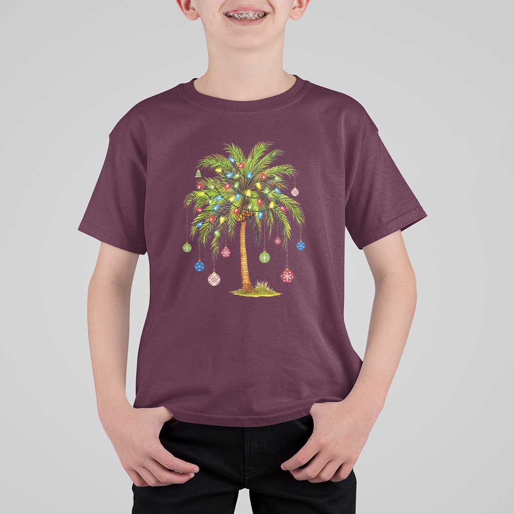 Christmas Palm Tree T Shirt For Kid Xmas Lights Tropical Hawaiian Holidays - Wonder Print Shop