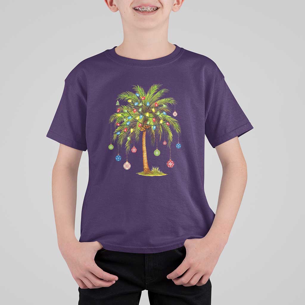 Christmas Palm Tree T Shirt For Kid Xmas Lights Tropical Hawaiian Holidays - Wonder Print Shop