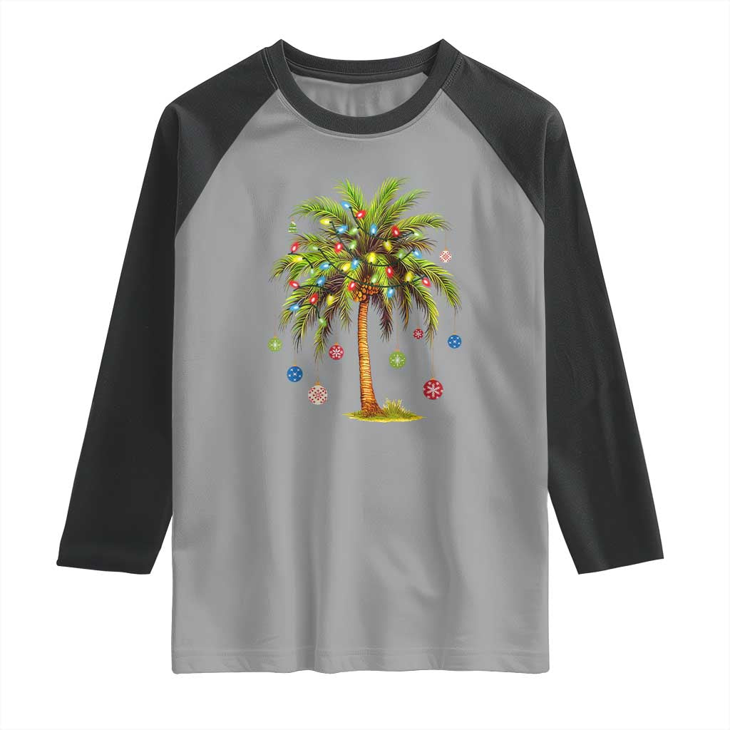 Christmas Palm Tree Raglan Shirt Xmas Lights Tropical Hawaiian Holidays