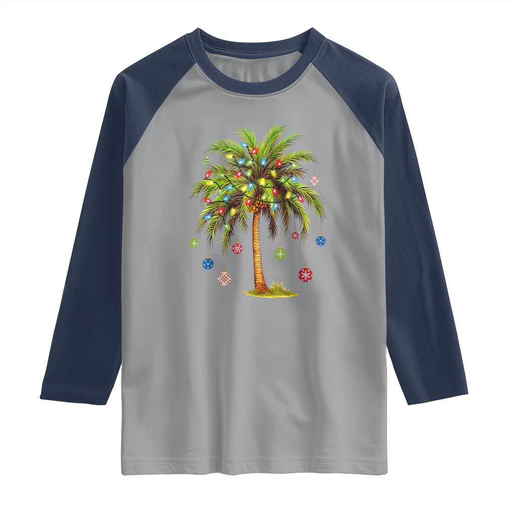 Christmas Palm Tree Raglan Shirt Xmas Lights Tropical Hawaiian Holidays