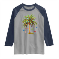 Christmas Palm Tree Raglan Shirt Xmas Lights Tropical Hawaiian Holidays