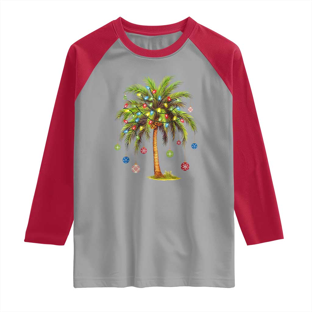 Christmas Palm Tree Raglan Shirt Xmas Lights Tropical Hawaiian Holidays