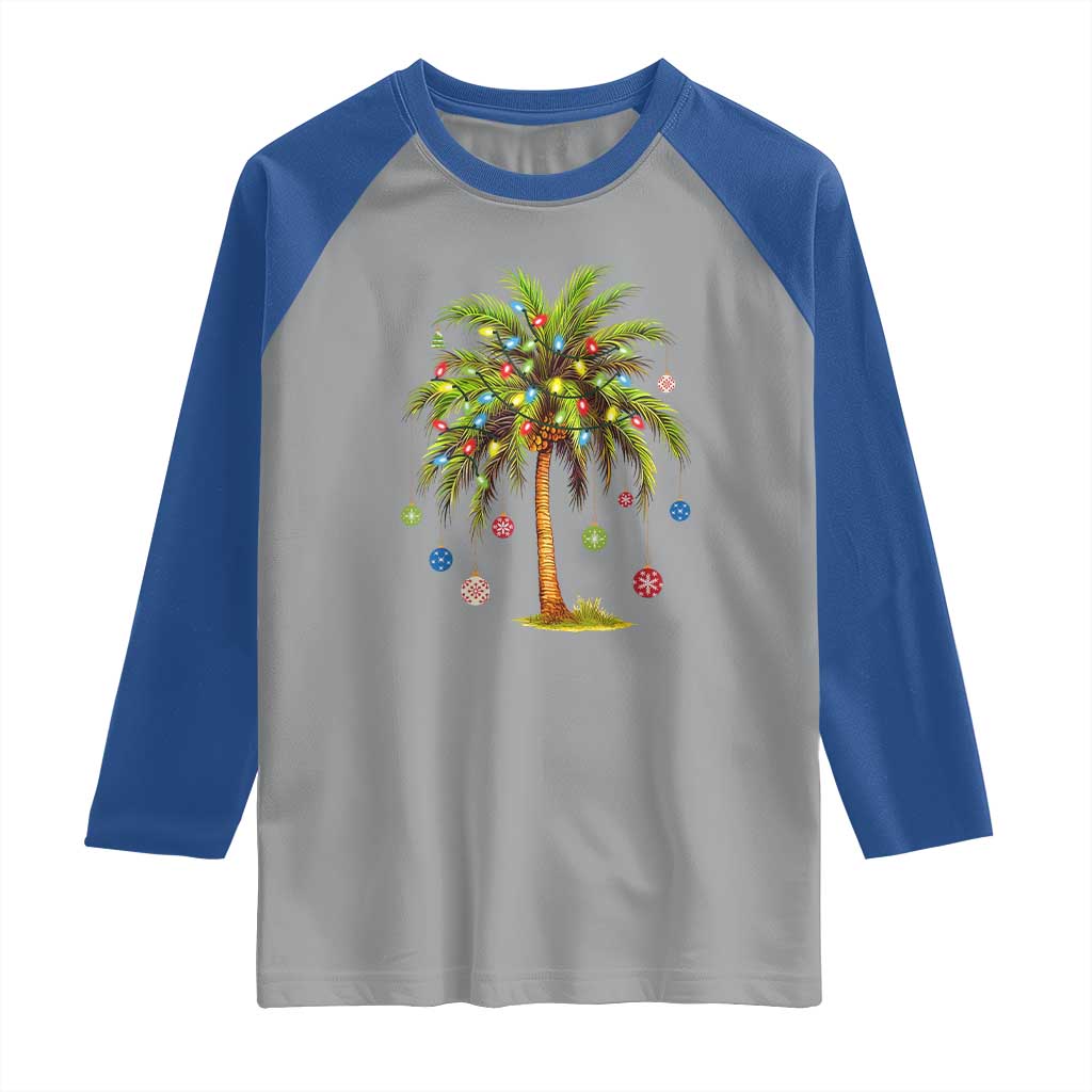 Christmas Palm Tree Raglan Shirt Xmas Lights Tropical Hawaiian Holidays