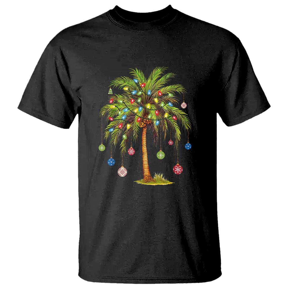 Christmas Palm Tree T Shirt Xmas Lights Tropical Hawaiian Holidays - Wonder Print Shop