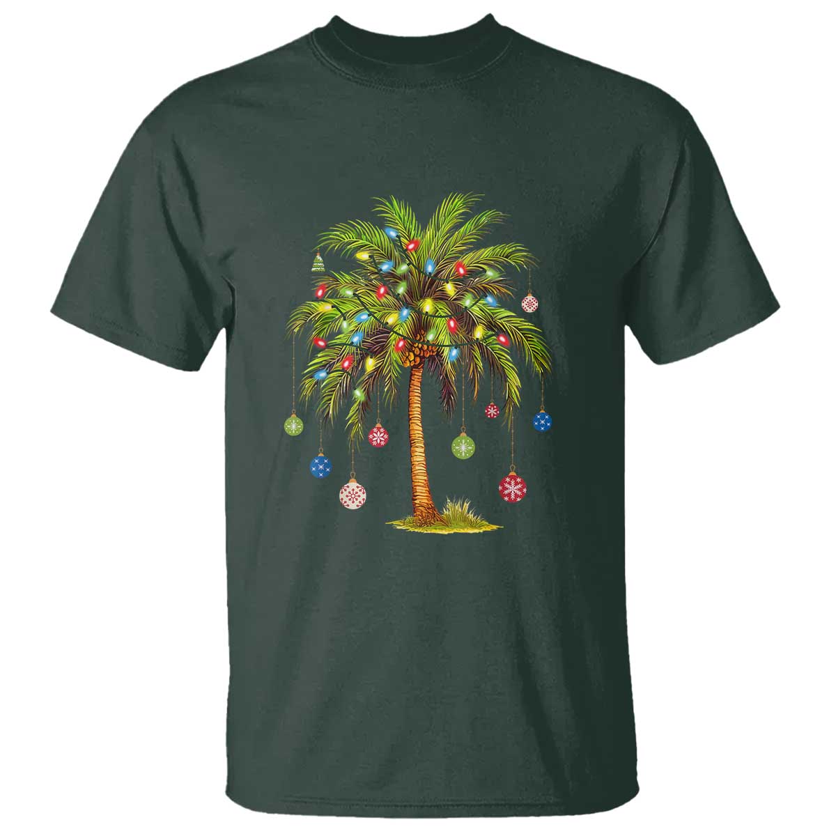 Christmas Palm Tree T Shirt Xmas Lights Tropical Hawaiian Holidays - Wonder Print Shop