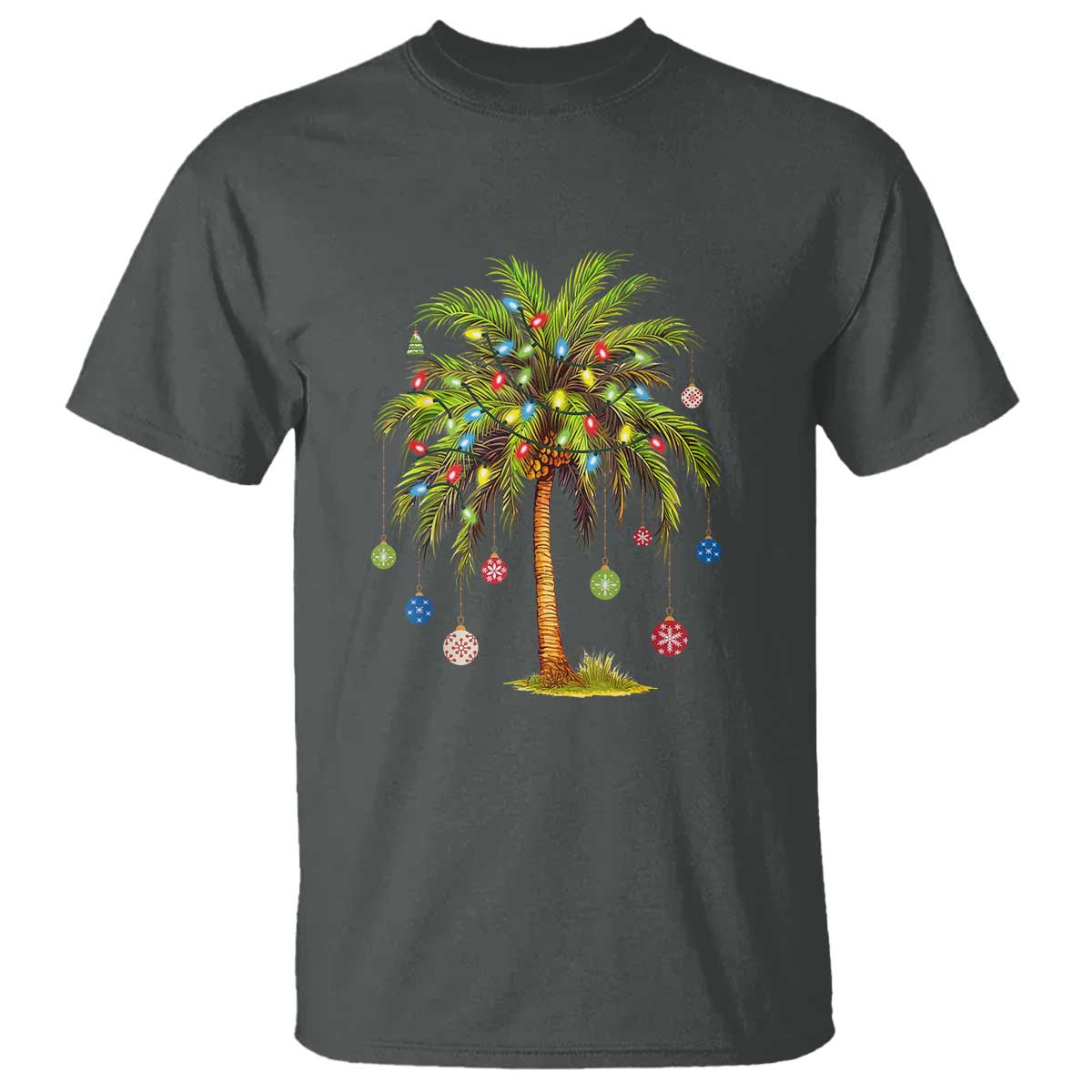Christmas Palm Tree T Shirt Xmas Lights Tropical Hawaiian Holidays - Wonder Print Shop