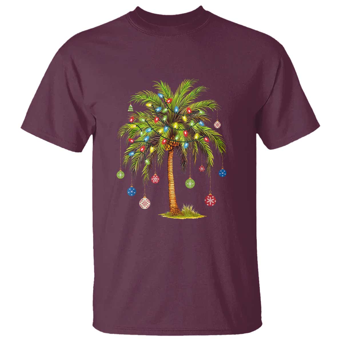 Christmas Palm Tree T Shirt Xmas Lights Tropical Hawaiian Holidays - Wonder Print Shop