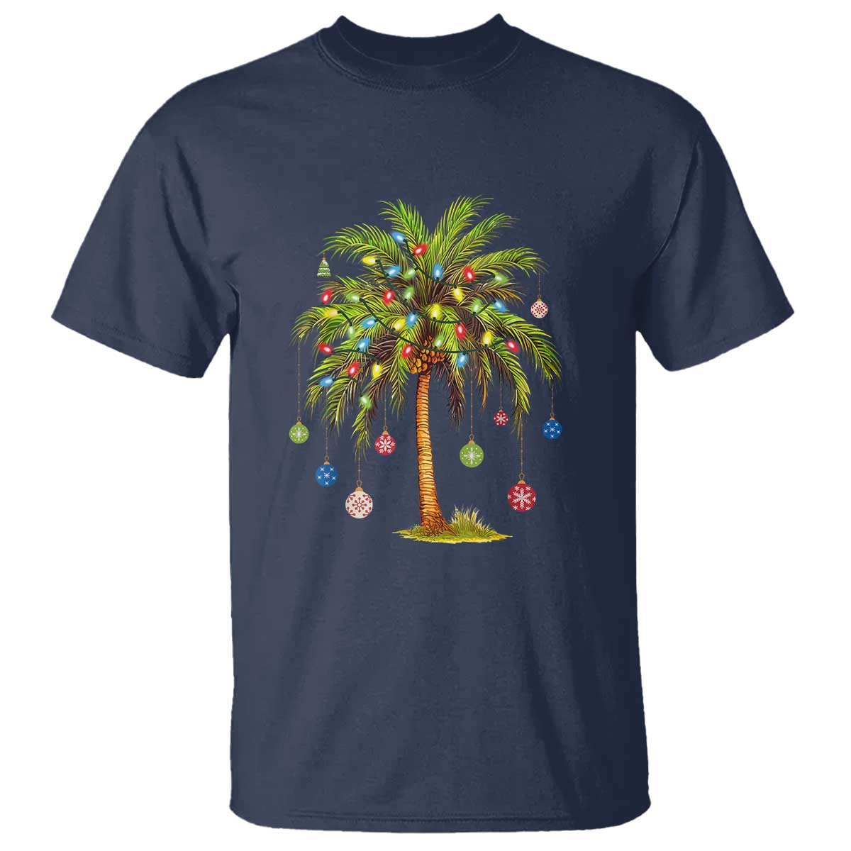Christmas Palm Tree T Shirt Xmas Lights Tropical Hawaiian Holidays - Wonder Print Shop
