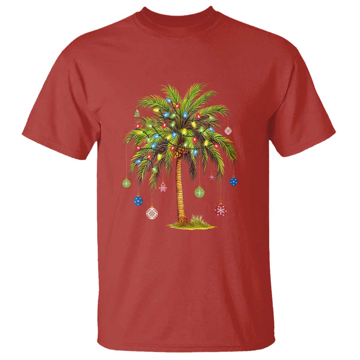 Christmas Palm Tree T Shirt Xmas Lights Tropical Hawaiian Holidays - Wonder Print Shop
