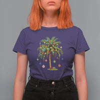 Christmas Palm Tree T Shirt For Women Xmas Lights Tropical Hawaiian Holidays - Wonder Print Shop
