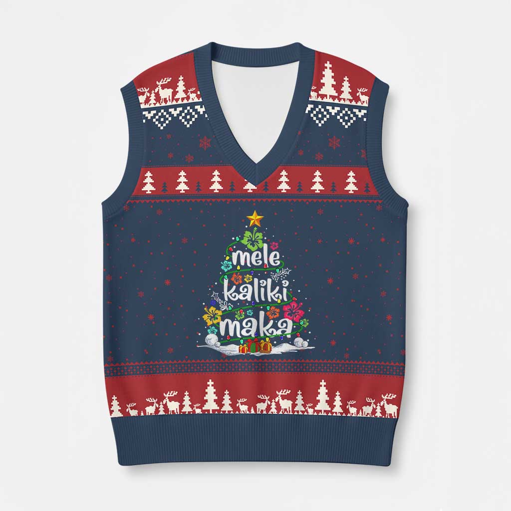 Tropical Hawaiian Xmas V-Neck Knit Sweater Vest Mele Kalikimaka Palm Tree Xmas in Hawaii - Wonder Print Shop