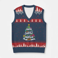 Tropical Hawaiian Xmas V-Neck Knit Sweater Vest Mele Kalikimaka Palm Tree Xmas in Hawaii - Wonder Print Shop