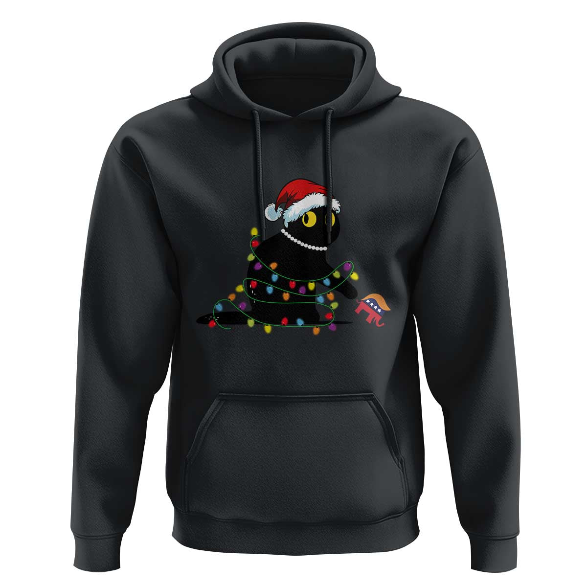 Christmas Black Cat Hoodie Knock Over Elephant Funny Xmas
