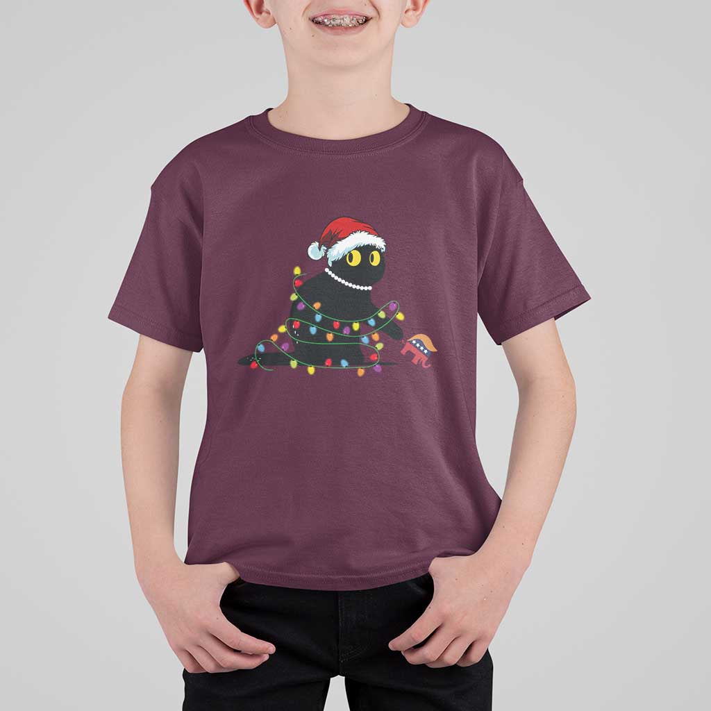 Christmas Black Cat T Shirt For Kid Knock Over Elephant Funny Xmas - Wonder Print Shop