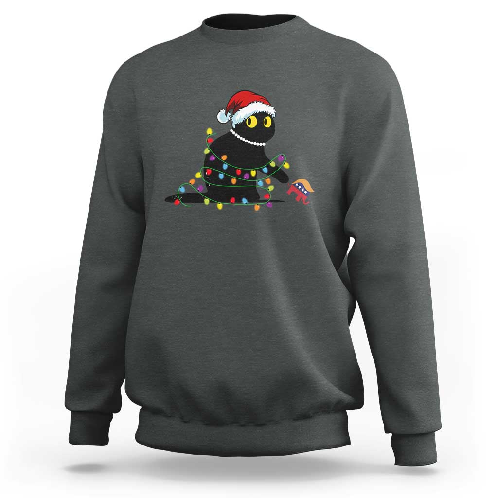 Christmas Black Cat Sweatshirt Knock Over Elephant Funny Xmas - Wonder Print Shop
