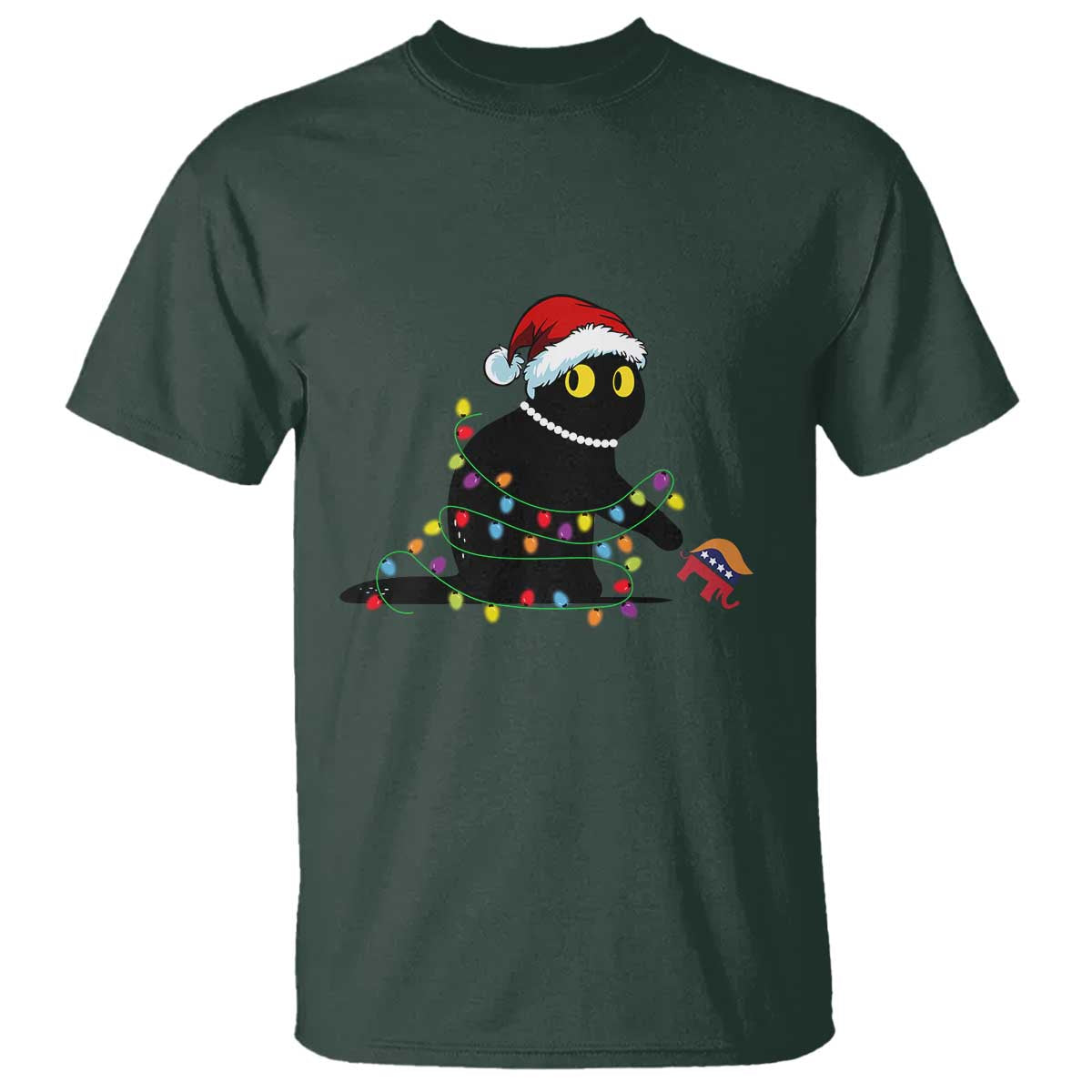Christmas Black Cat T Shirt Knock Over Elephant Funny Xmas - Wonder Print Shop