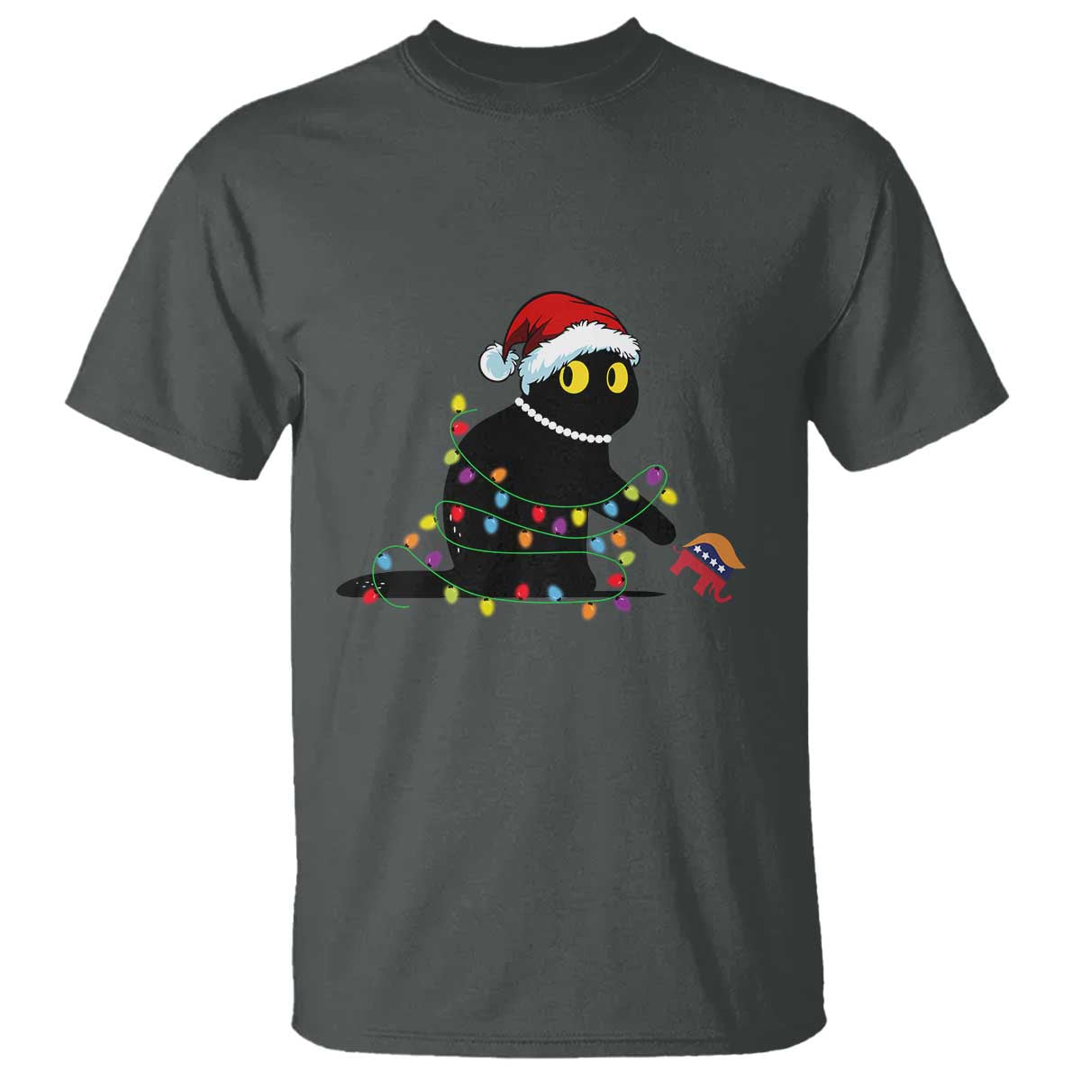 Christmas Black Cat T Shirt Knock Over Elephant Funny Xmas - Wonder Print Shop