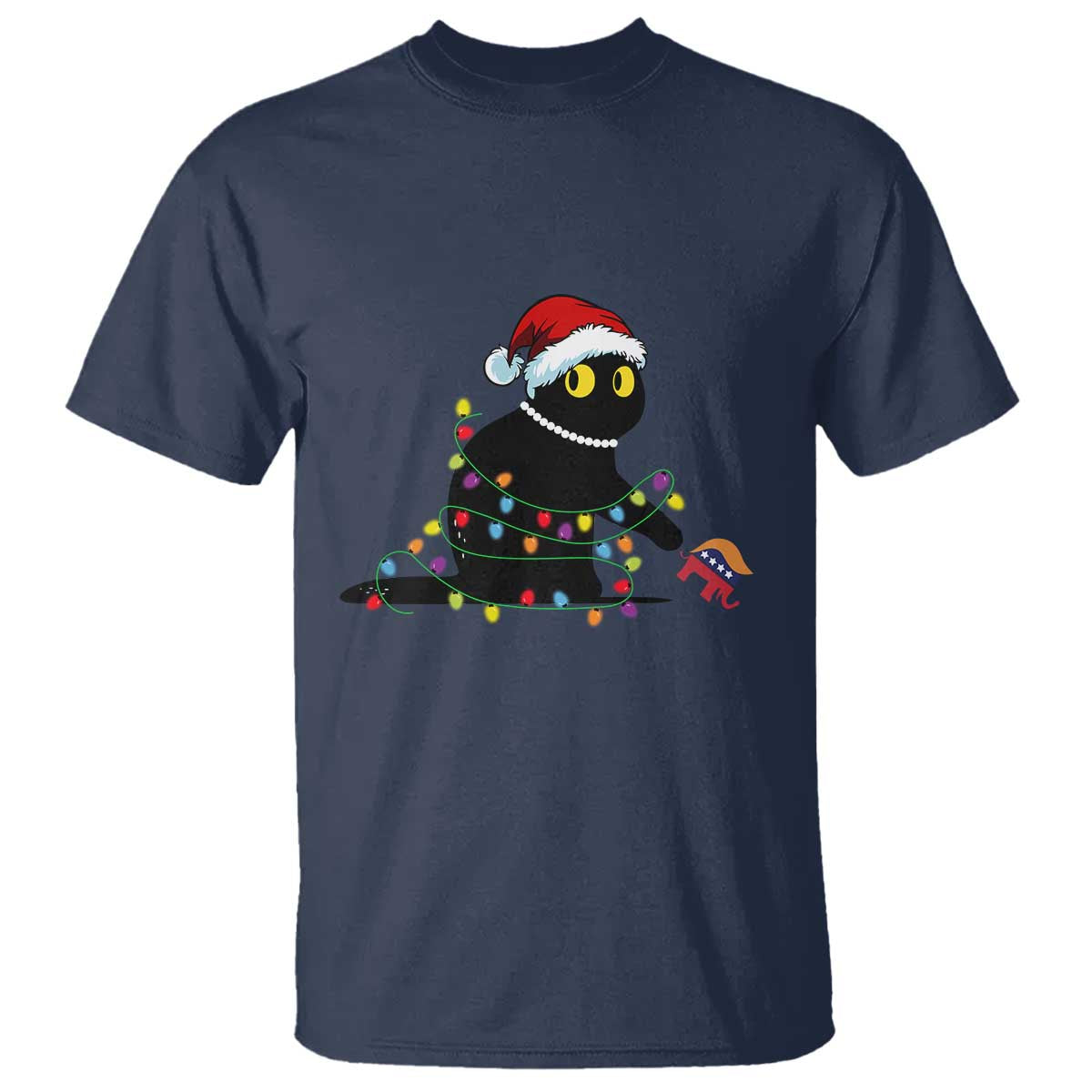 Christmas Black Cat T Shirt Knock Over Elephant Funny Xmas - Wonder Print Shop
