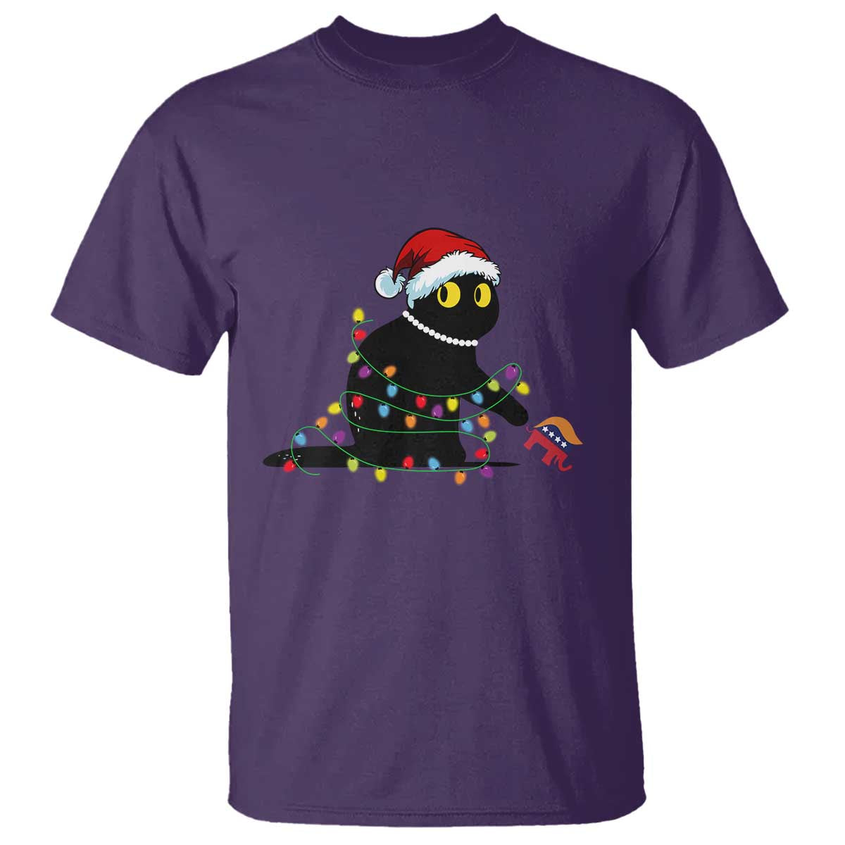 Christmas Black Cat T Shirt Knock Over Elephant Funny Xmas - Wonder Print Shop