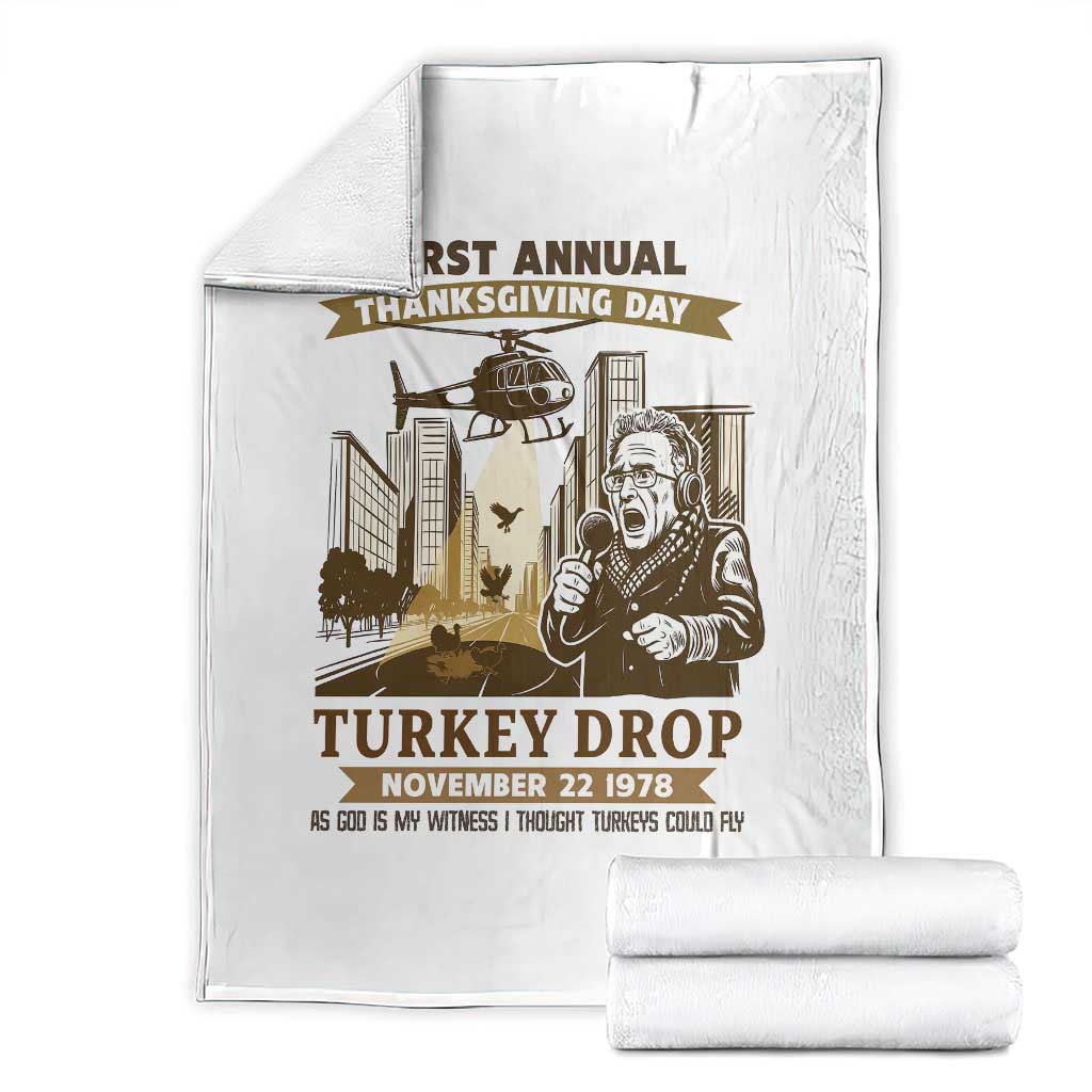 Vintage Thanksgiving Turkey Drop Throw Blanket Funny 1978 Helicopter Scene Classic TV Moment - Wonder Print Shop