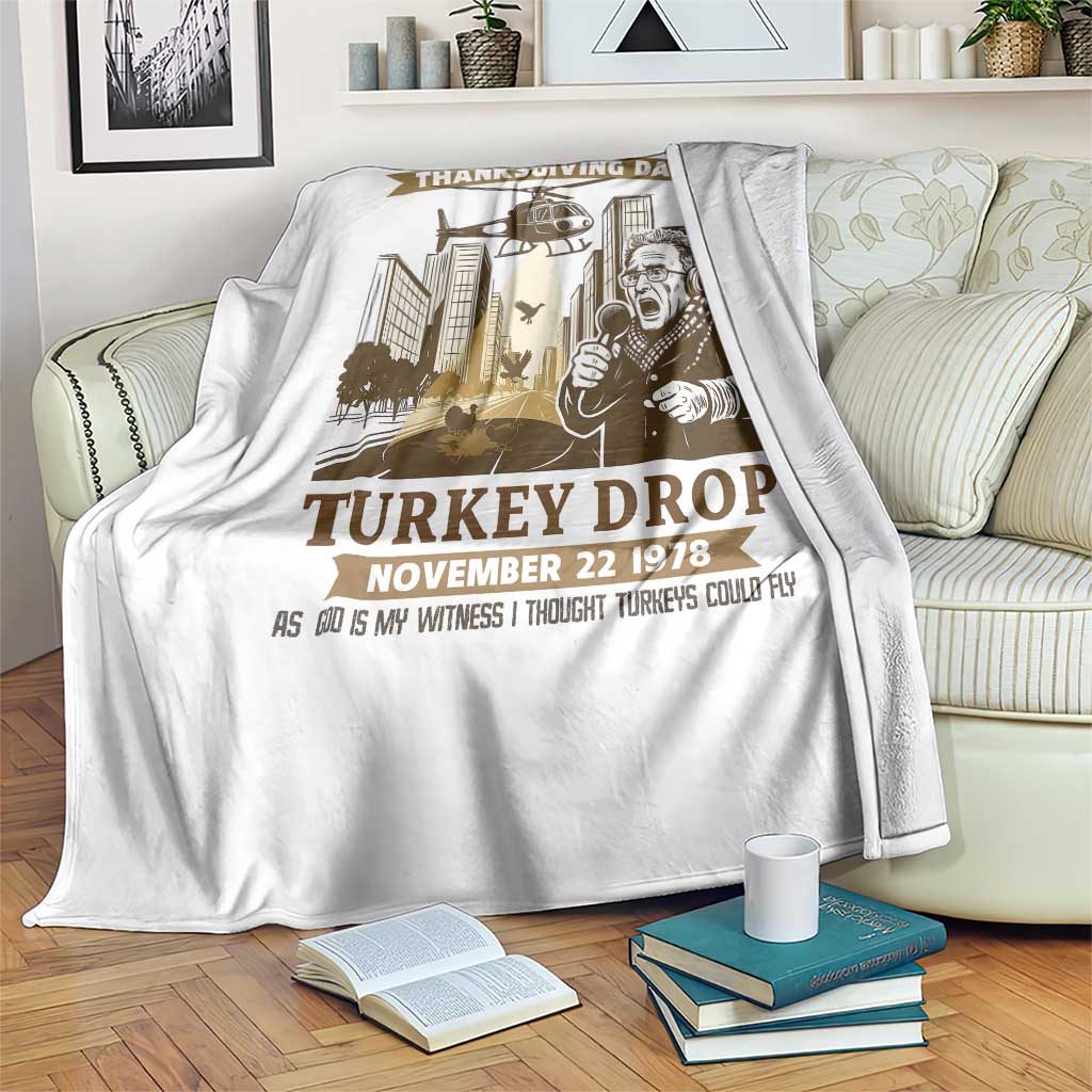 Vintage Thanksgiving Turkey Drop Throw Blanket Funny 1978 Helicopter Scene Classic TV Moment - Wonder Print Shop