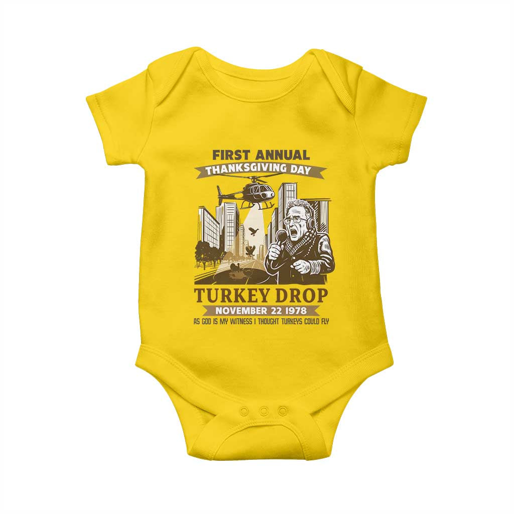 Vintage Thanksgiving Turkey Drop Baby Onesie Funny 1978 Helicopter Scene Classic TV Moment - Wonder Print Shop