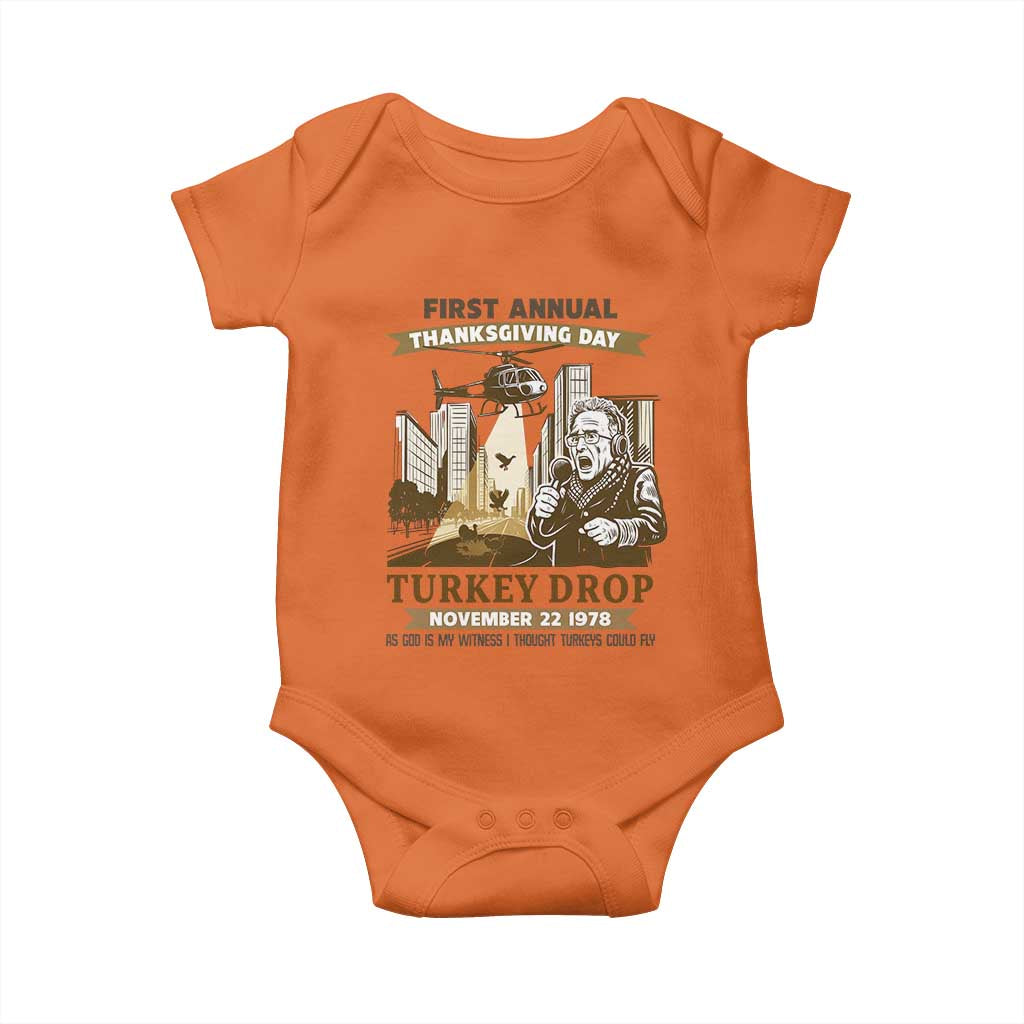 Vintage Thanksgiving Turkey Drop Baby Onesie Funny 1978 Helicopter Scene Classic TV Moment - Wonder Print Shop