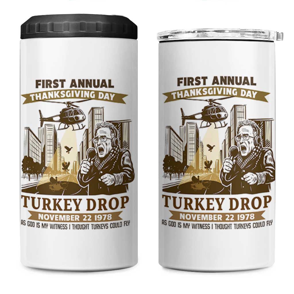 Vintage Thanksgiving Turkey Drop 4 in 1 Can Cooler Tumbler Funny 1978 Helicopter Scene Classic TV Moment - Wonder Print Shop