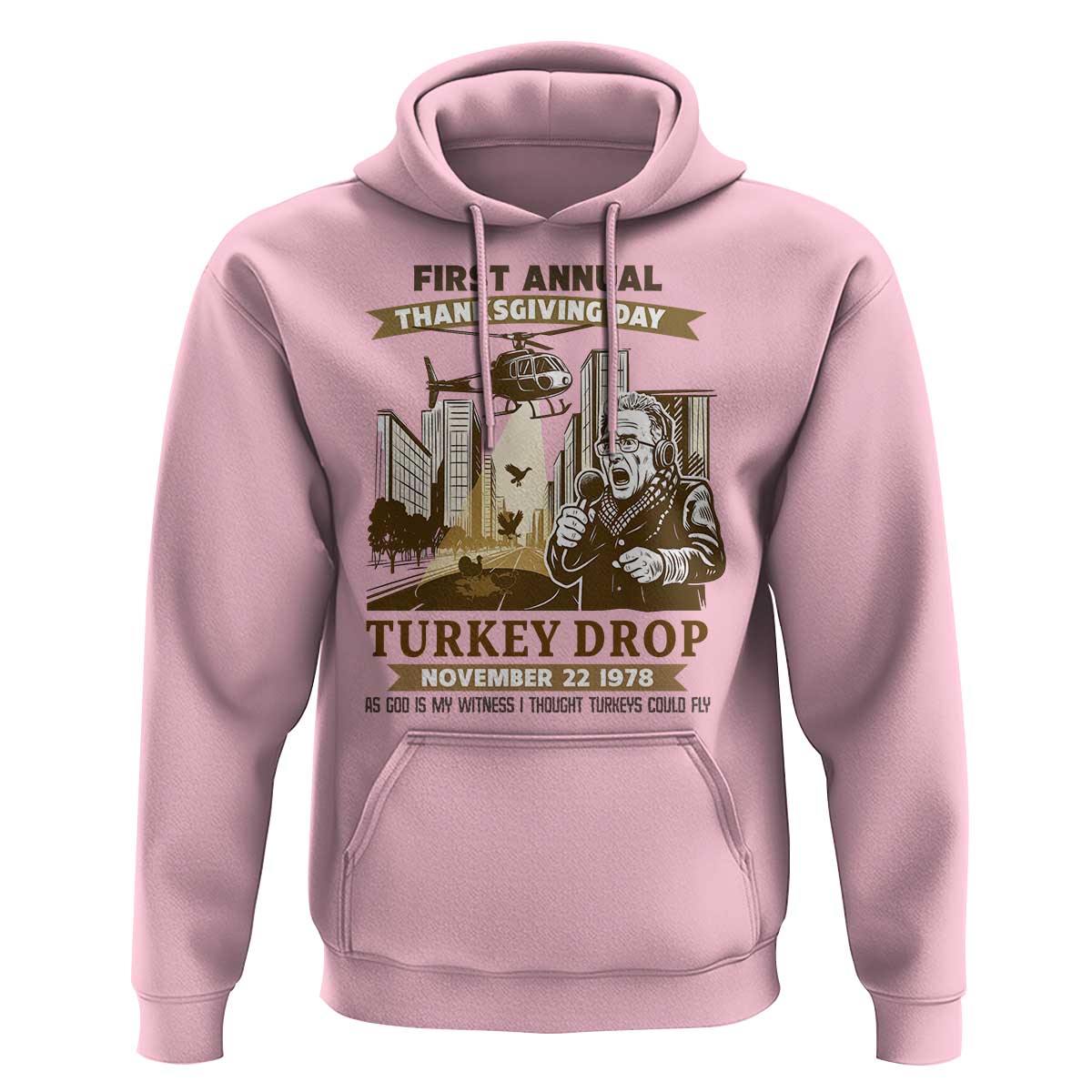 Vintage Thanksgiving Turkey Drop Hoodie Funny 1978 Helicopter Scene Classic TV Moment - Wonder Print Shop