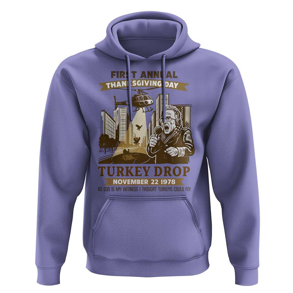 Vintage Thanksgiving Turkey Drop Hoodie Funny 1978 Helicopter Scene Classic TV Moment - Wonder Print Shop