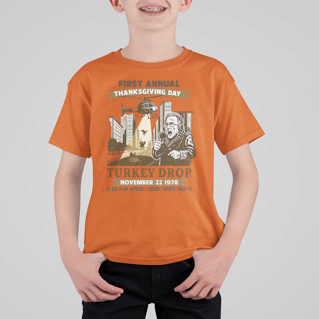 Vintage Thanksgiving Turkey Drop T Shirt For Kid Funny 1978 Helicopter Scene Classic TV Moment - Wonder Print Shop
