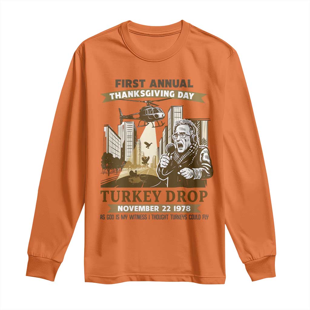 Vintage Thanksgiving Turkey Drop Long Sleeve Shirt Funny 1978 Helicopter Scene Classic TV Moment - Wonder Print Shop