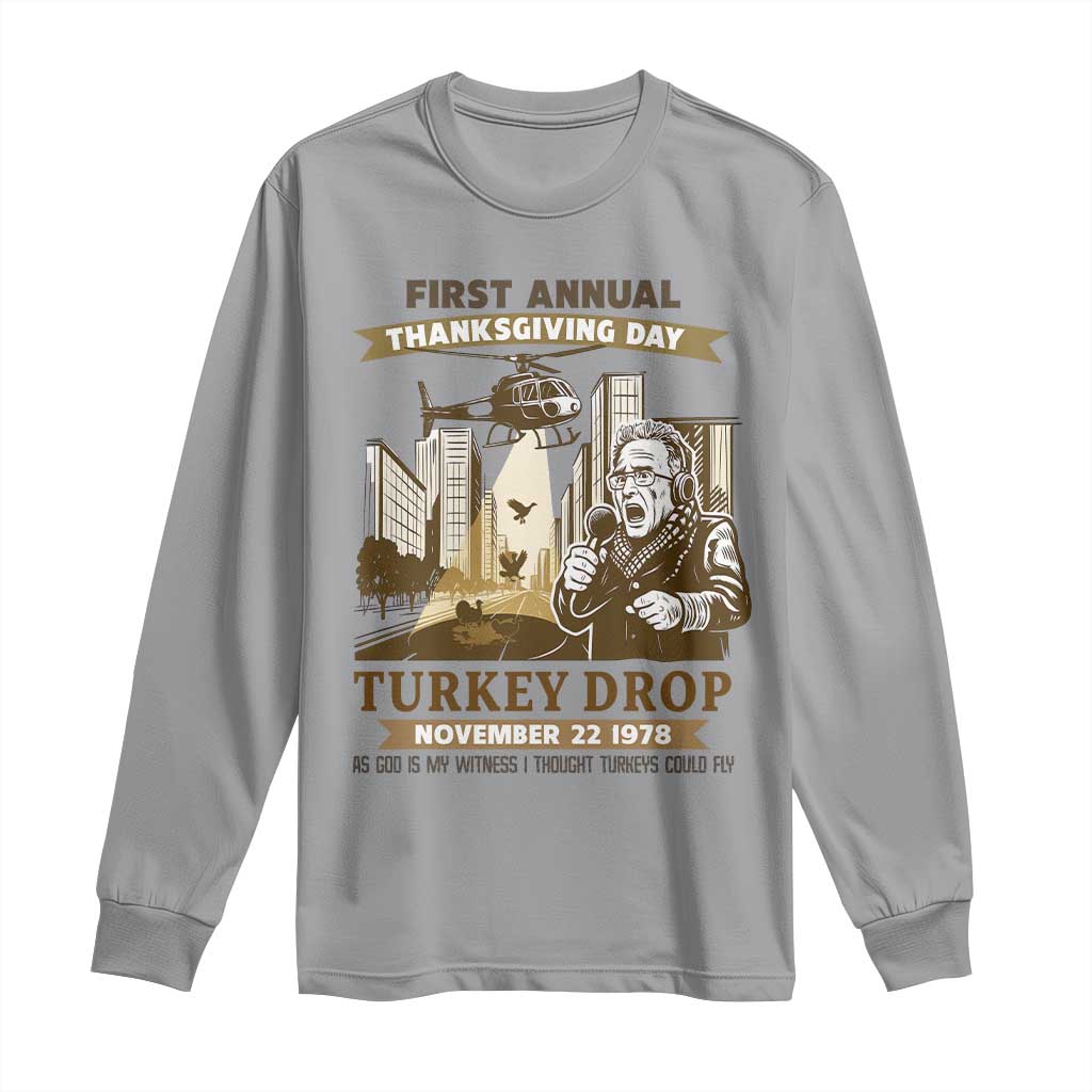 Vintage Thanksgiving Turkey Drop Long Sleeve Shirt Funny 1978 Helicopter Scene Classic TV Moment - Wonder Print Shop