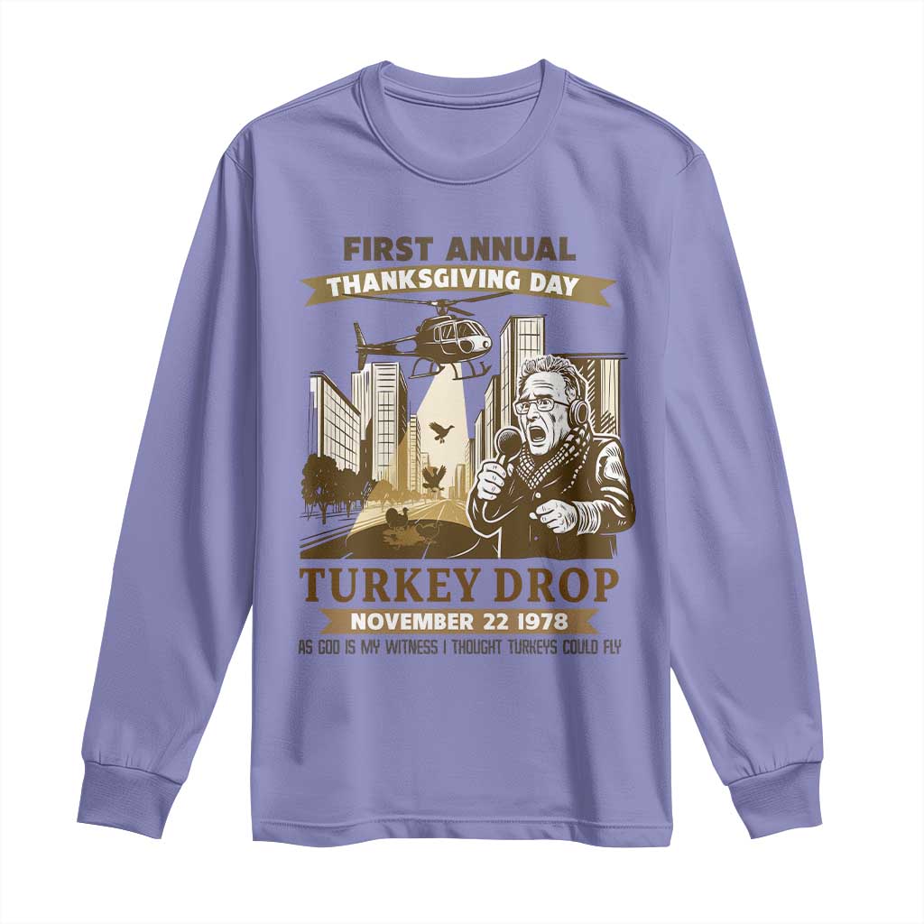 Vintage Thanksgiving Turkey Drop Long Sleeve Shirt Funny 1978 Helicopter Scene Classic TV Moment - Wonder Print Shop