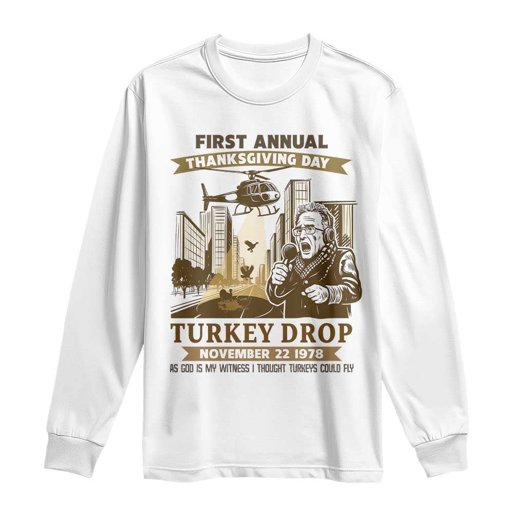 Vintage Thanksgiving Turkey Drop Long Sleeve Shirt Funny 1978 Helicopter Scene Classic TV Moment - Wonder Print Shop