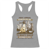 Vintage Thanksgiving Turkey Drop Racerback Tank Top Funny 1978 Helicopter Scene Classic TV Moment - Wonder Print Shop