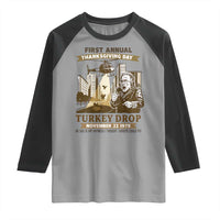 Vintage Thanksgiving Turkey Drop Raglan Shirt Funny 1978 Helicopter Scene Classic TV Moment - Wonder Print Shop