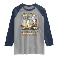 Vintage Thanksgiving Turkey Drop Raglan Shirt Funny 1978 Helicopter Scene Classic TV Moment - Wonder Print Shop