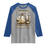 Vintage Thanksgiving Turkey Drop Raglan Shirt Funny 1978 Helicopter Scene Classic TV Moment - Wonder Print Shop