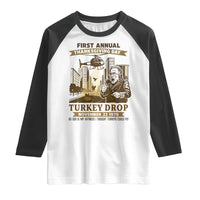Vintage Thanksgiving Turkey Drop Raglan Shirt Funny 1978 Helicopter Scene Classic TV Moment - Wonder Print Shop