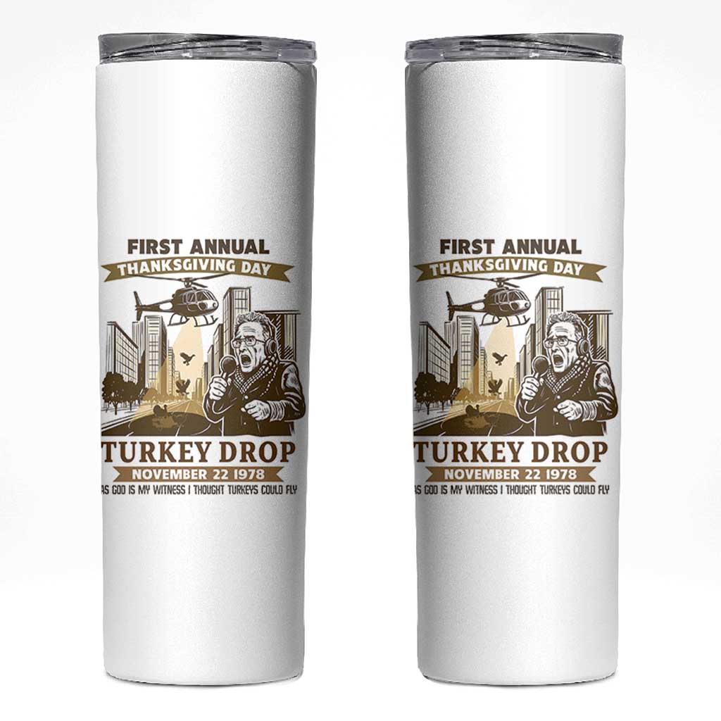 Vintage Thanksgiving Turkey Drop Skinny Tumbler Funny 1978 Helicopter Scene Classic TV Moment - Wonder Print Shop