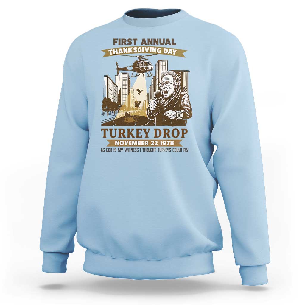 Vintage Thanksgiving Turkey Drop Sweatshirt Funny 1978 Helicopter Scene Classic TV Moment - Wonder Print Shop