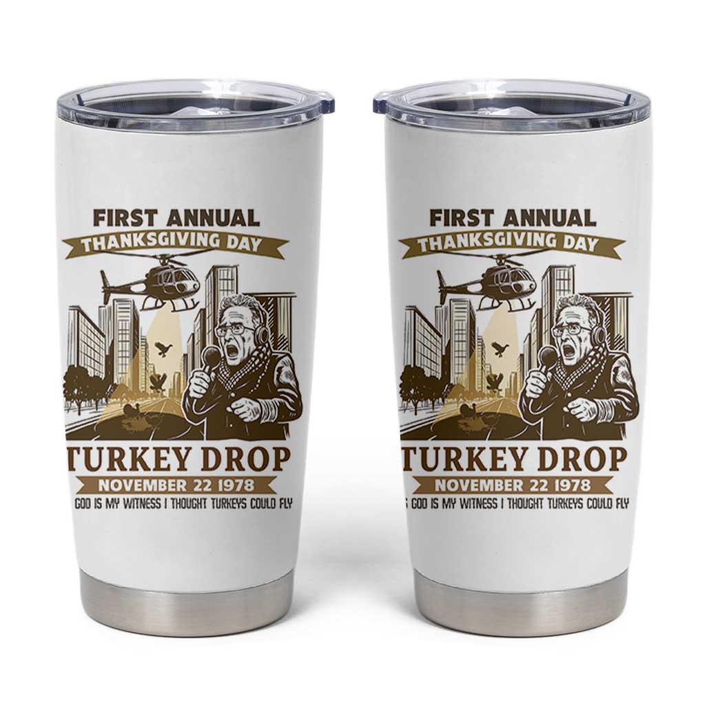 Vintage Thanksgiving Turkey Drop Tumbler Cup Funny 1978 Helicopter Scene Classic TV Moment - Wonder Print Shop