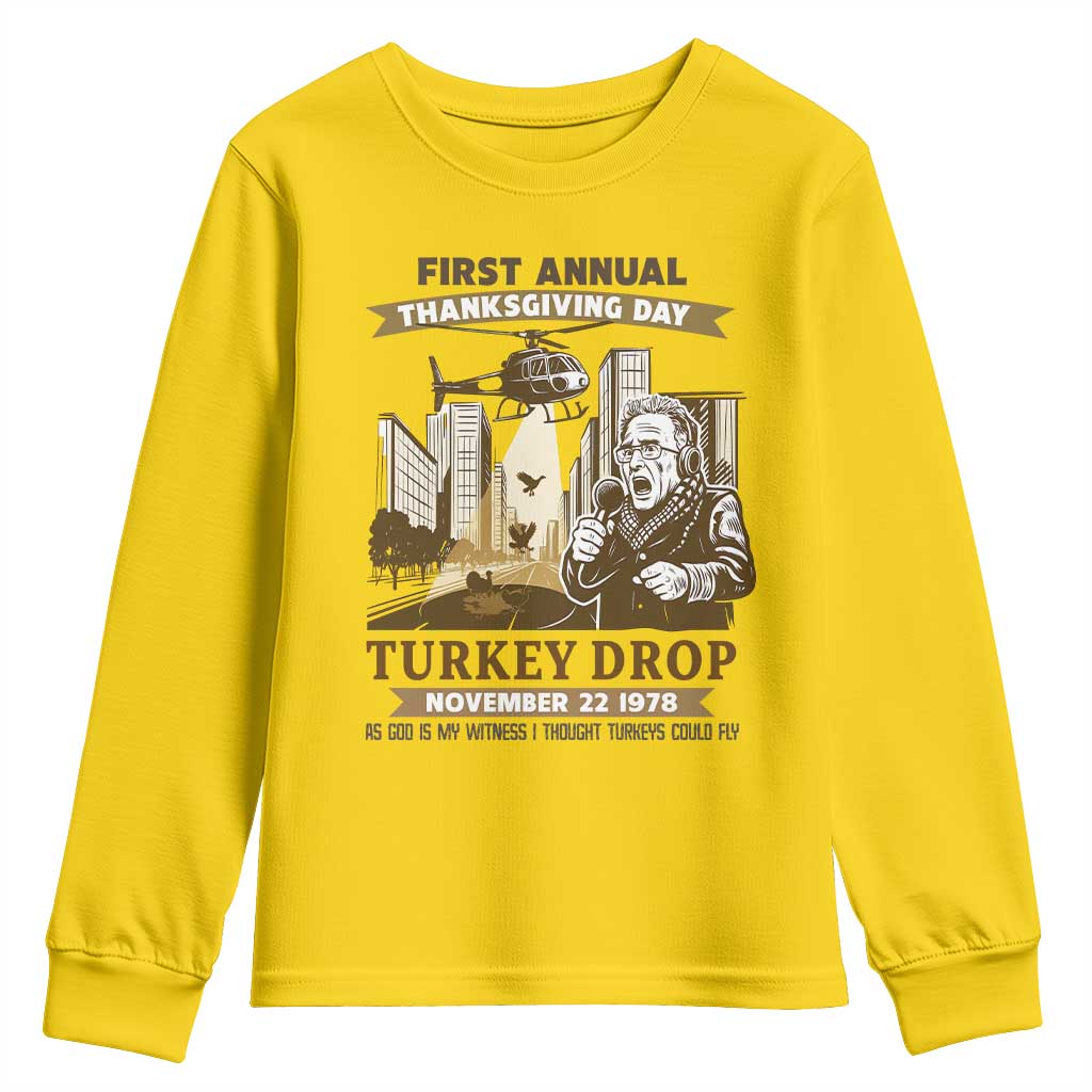Vintage Thanksgiving Turkey Drop Youth Sweatshirt Funny 1978 Helicopter Scene Classic TV Moment - Wonder Print Shop
