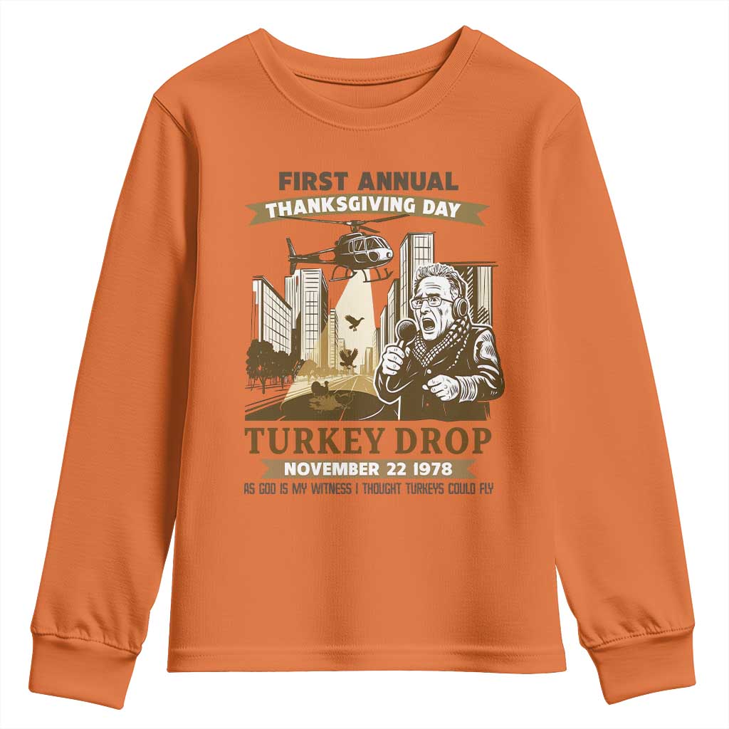 Vintage Thanksgiving Turkey Drop Youth Sweatshirt Funny 1978 Helicopter Scene Classic TV Moment - Wonder Print Shop