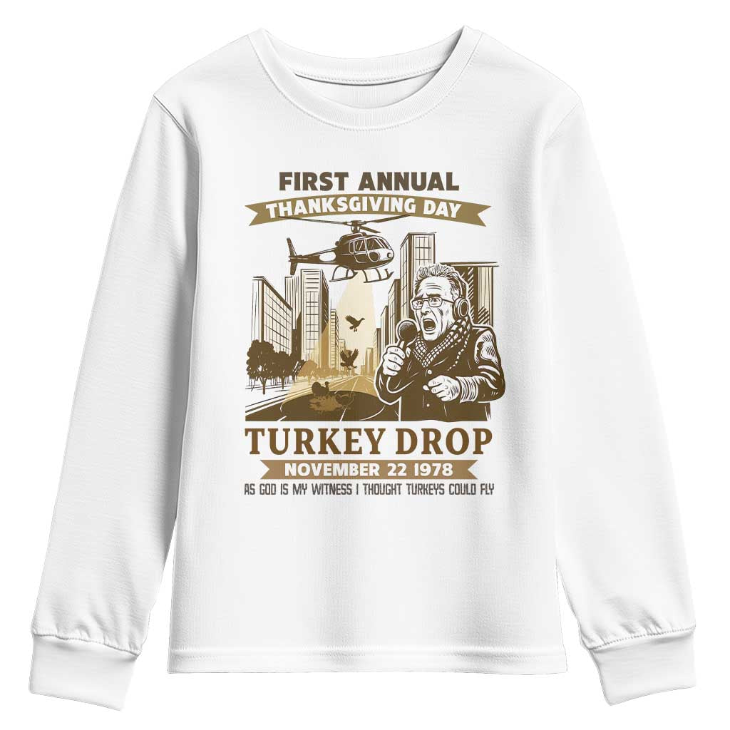 Vintage Thanksgiving Turkey Drop Youth Sweatshirt Funny 1978 Helicopter Scene Classic TV Moment - Wonder Print Shop