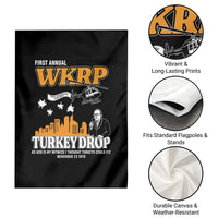 WKRP Turkey Drop with Les Nessman Garden Flag Retro Thanksgiving Humor for Classic TV Fans - Wonder Print Shop