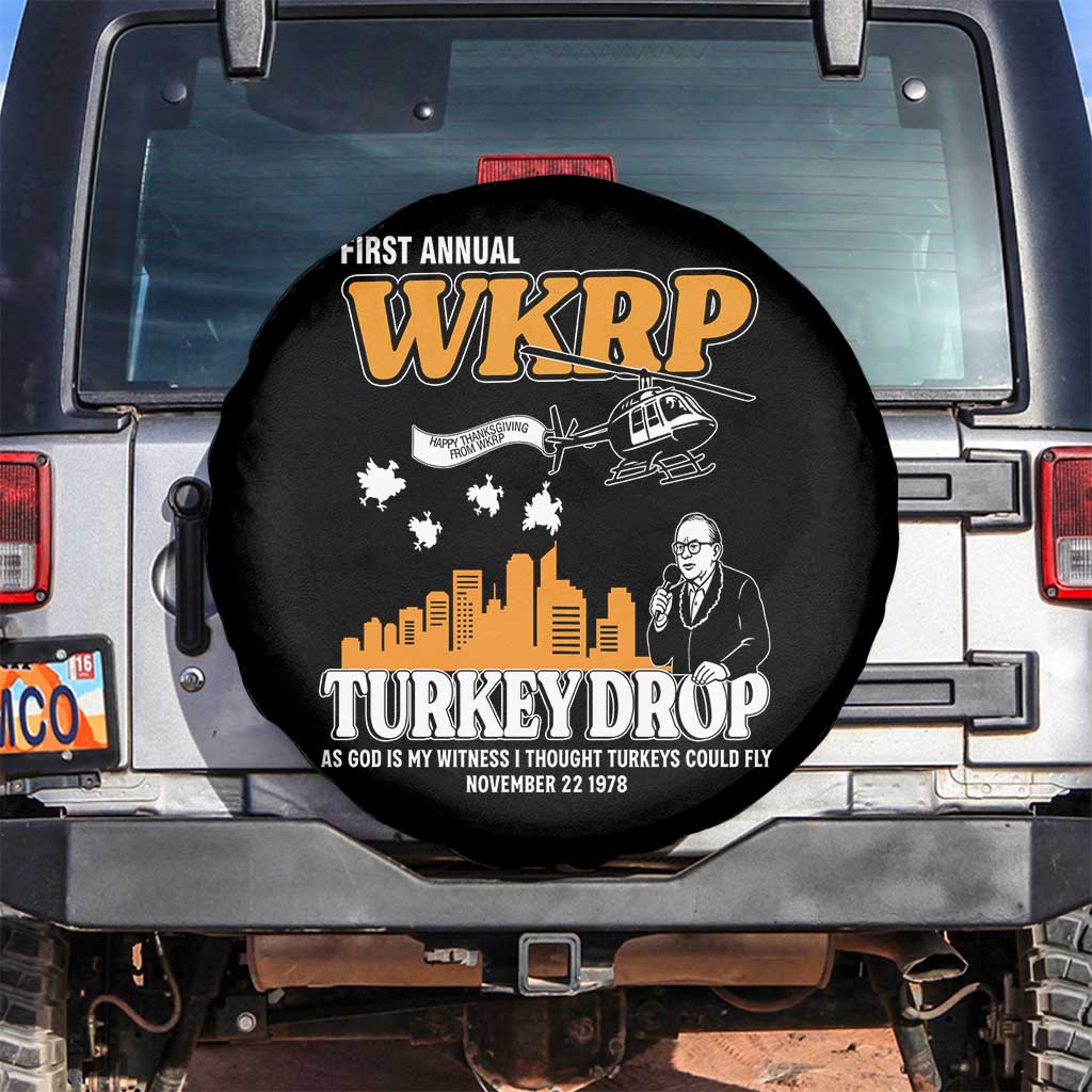 WKRP Turkey Drop with Les Nessman Spare Tire Cover Retro Thanksgiving Humor for Classic TV Fans - Wonder Print Shop