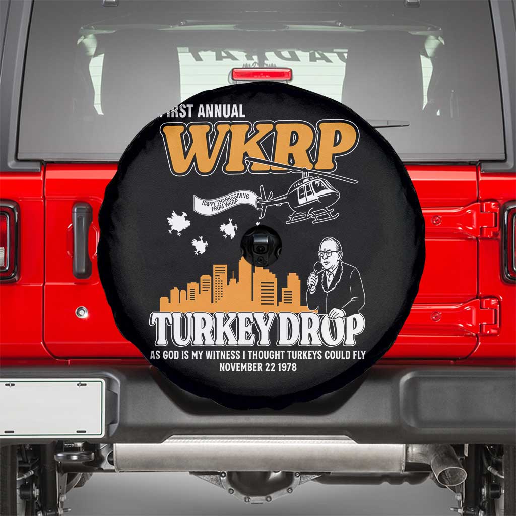 WKRP Turkey Drop with Les Nessman Spare Tire Cover Retro Thanksgiving Humor for Classic TV Fans - Wonder Print Shop